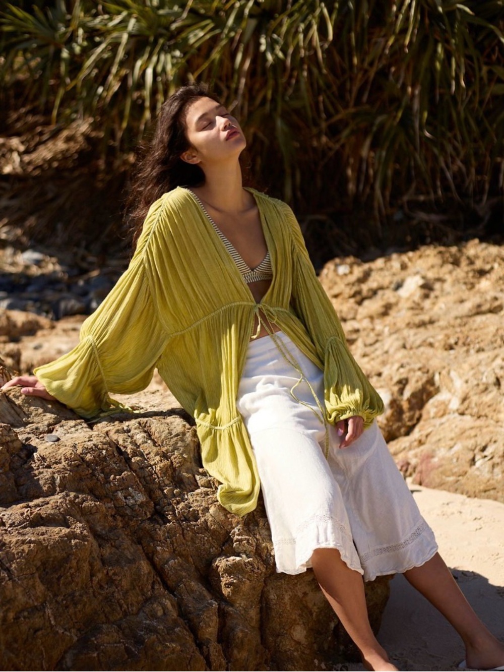 Free people Juliet sheer tie front duster top lime